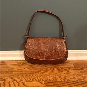 Cole Haan Brown Tooled Leather Shoulder Bag vintage